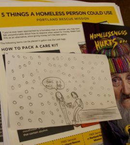 A student drew a picture with a message to go in a care kit for someone facing homelessness.
